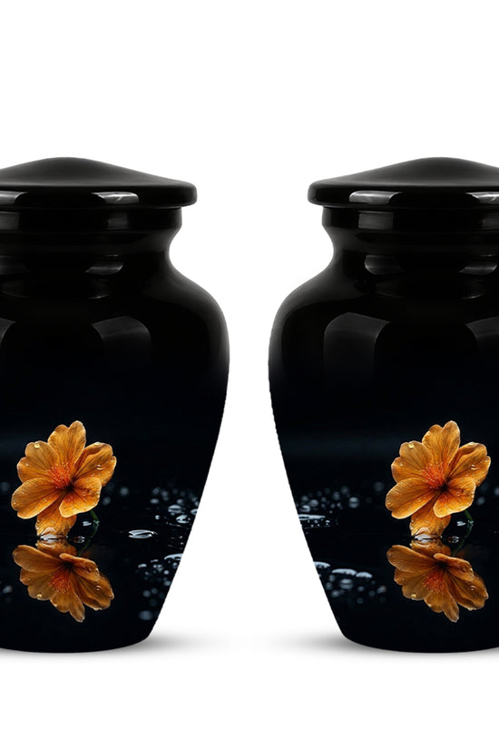 Decorative Yellow Flower Themed Urn - Decorative Black Urns For Ashes