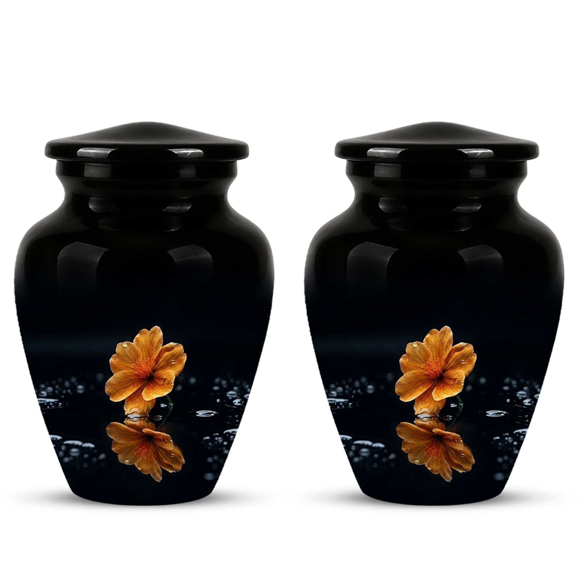 Decorative Yellow Flower Themed Urn - Decorative Black Urns For Ashes