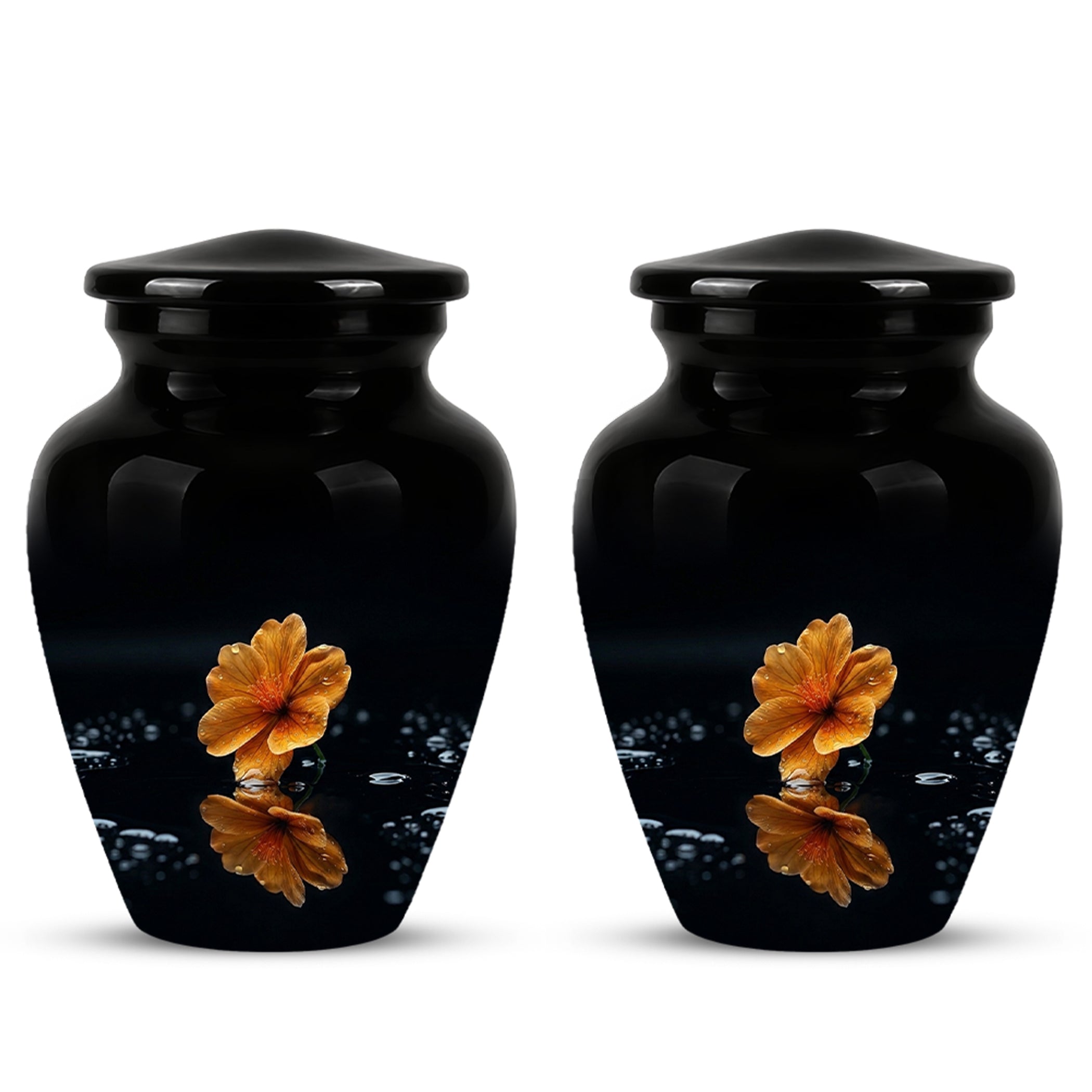Decorative Yellow Flower Themed Urn - Decorative Black Urns For Ashes