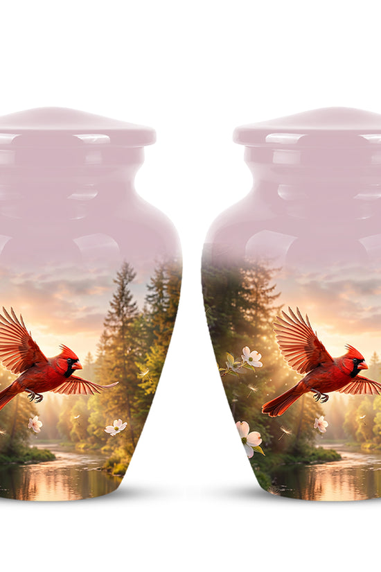 Red Flying Cardinal Bird - Personalized Memorial Urn For Human Ashes