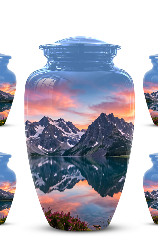 Mountain Lake Burial Urns - Sunset Scenic Cremation Urns For Nature Lovers