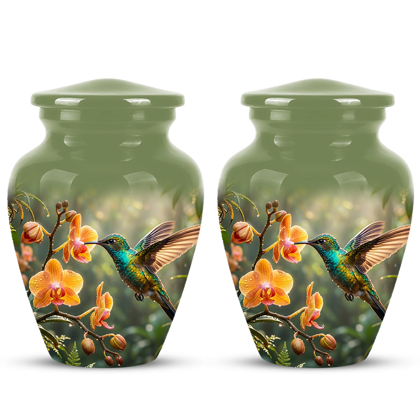Colorful Hummingbird Urn - Green Cremation Urn For Nature Lovers Ashes