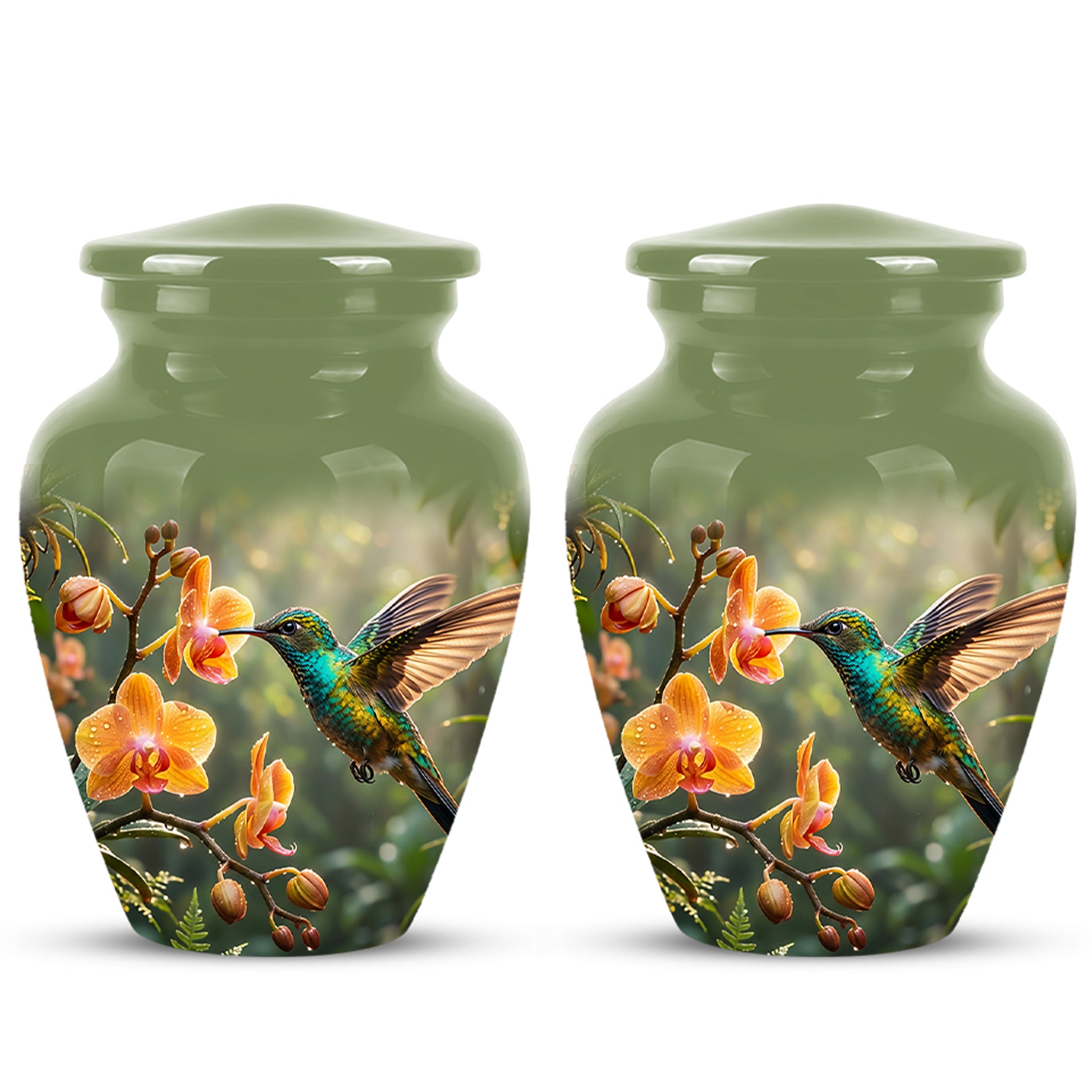 Colorful Hummingbird Urn - Green Cremation Urn For Nature Lovers Ashes
