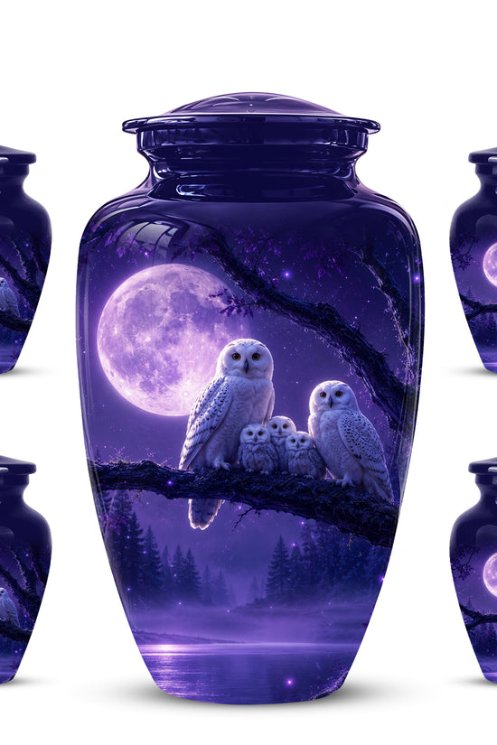 Purple Owl Cremation Urn - Handcrafted Memorial Urn For Adults Ashes