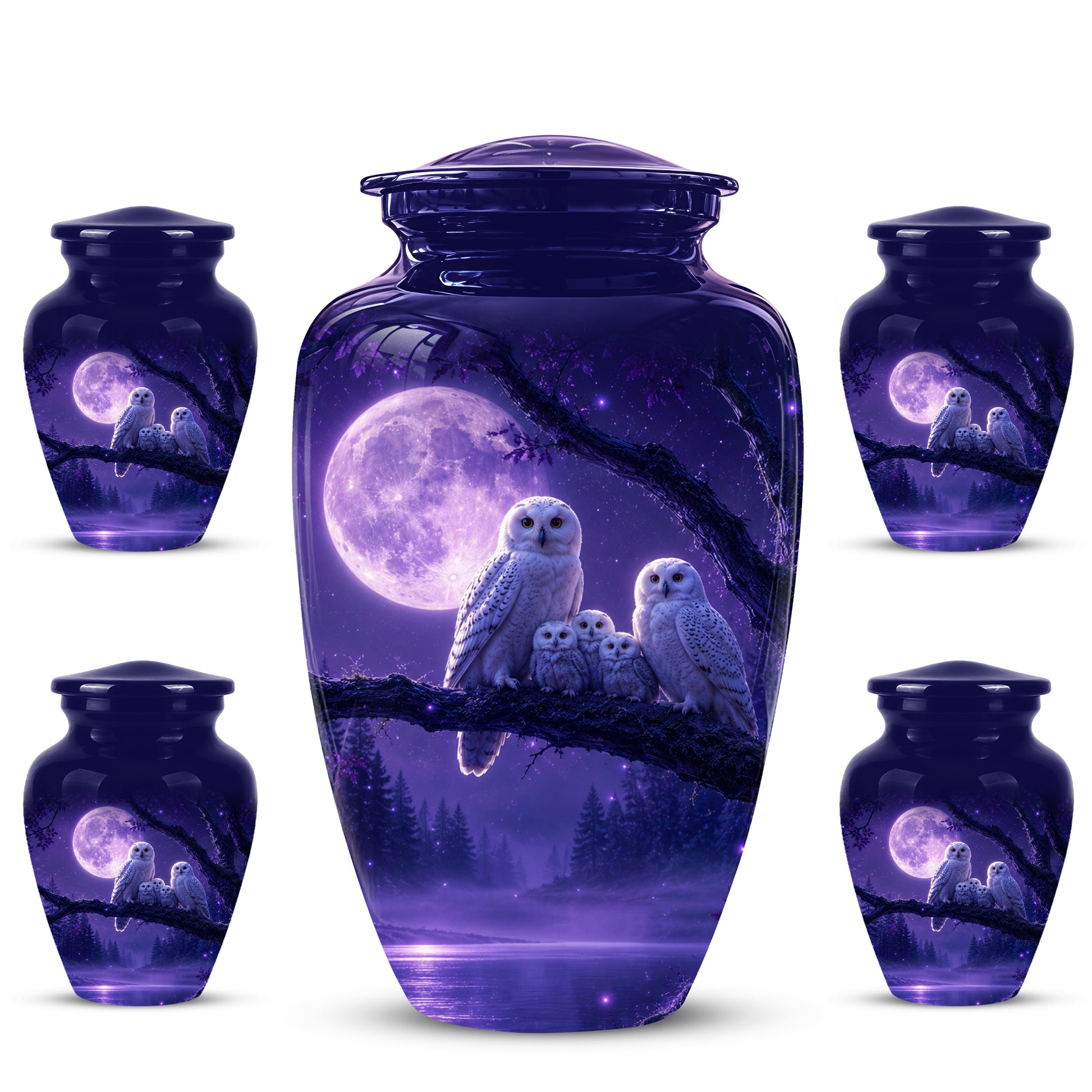 Purple Owl Cremation Urn - Handcrafted Memorial Urn For Adults Ashes