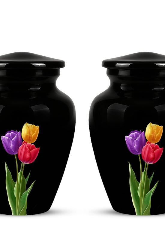 Colorful Tulips Flower Cremation Urn - Personalized Black Urns On Sale