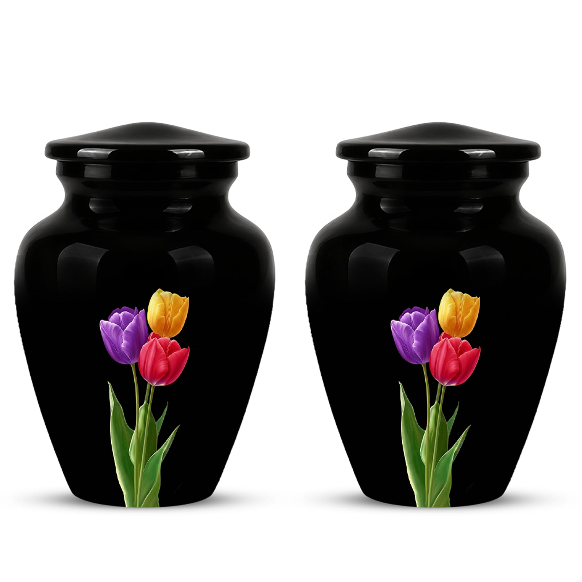 Colorful Tulips Flower Cremation Urn - Personalized Black Urns On Sale