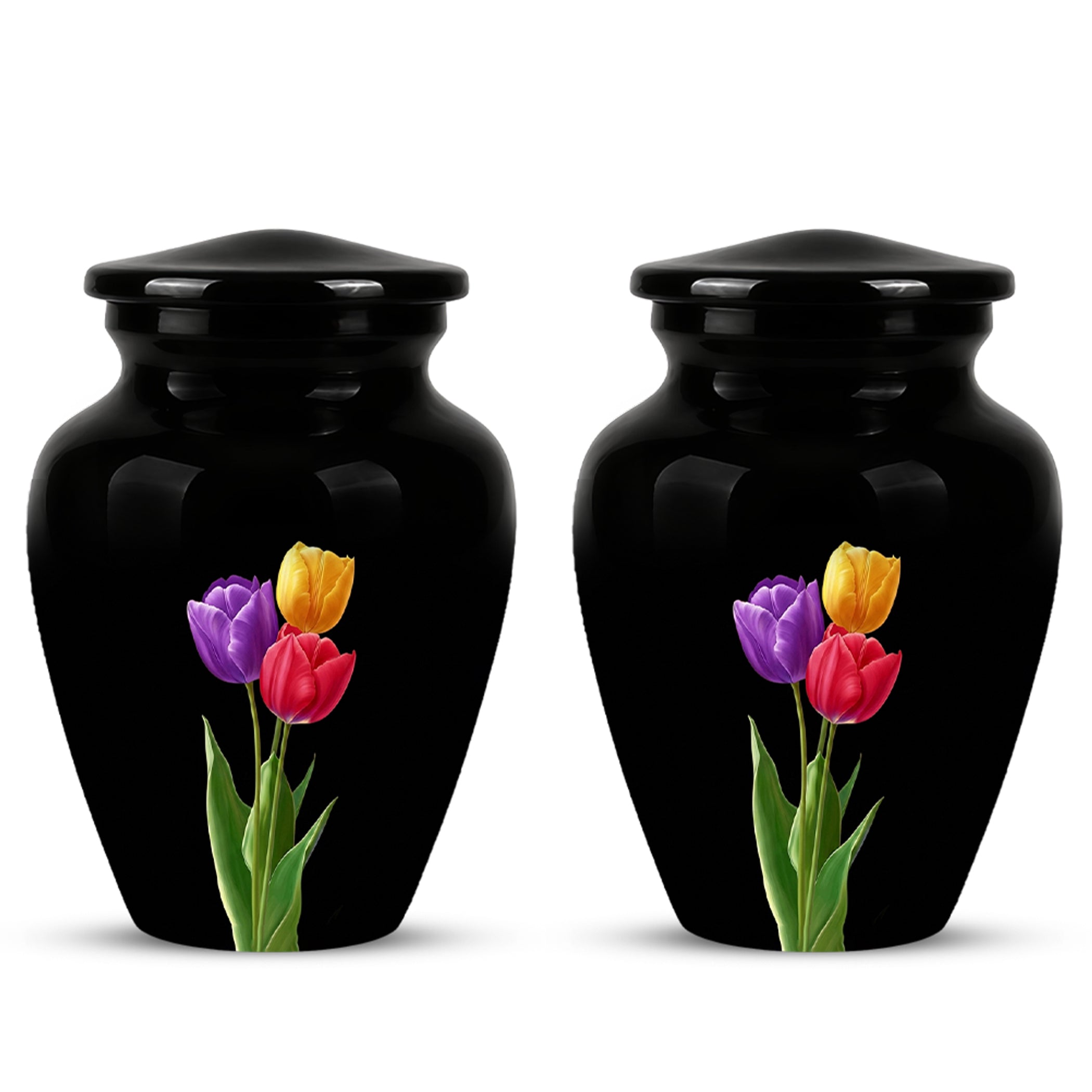 Colorful Tulips Flower Cremation Urn - Personalized Black Urns On Sale
