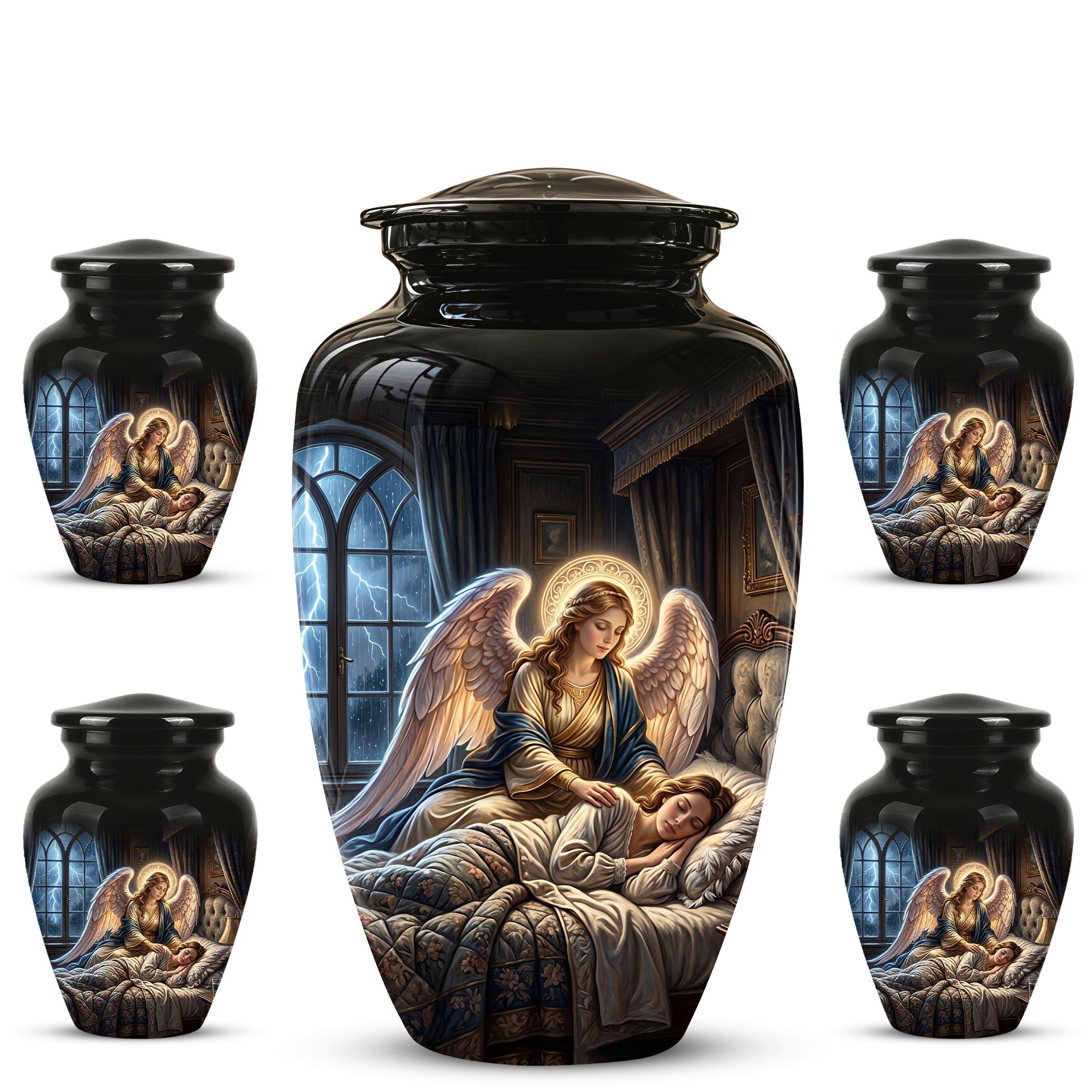 Angel Mom Cremation Urn - Black Memorial Urns For Mother Ashes