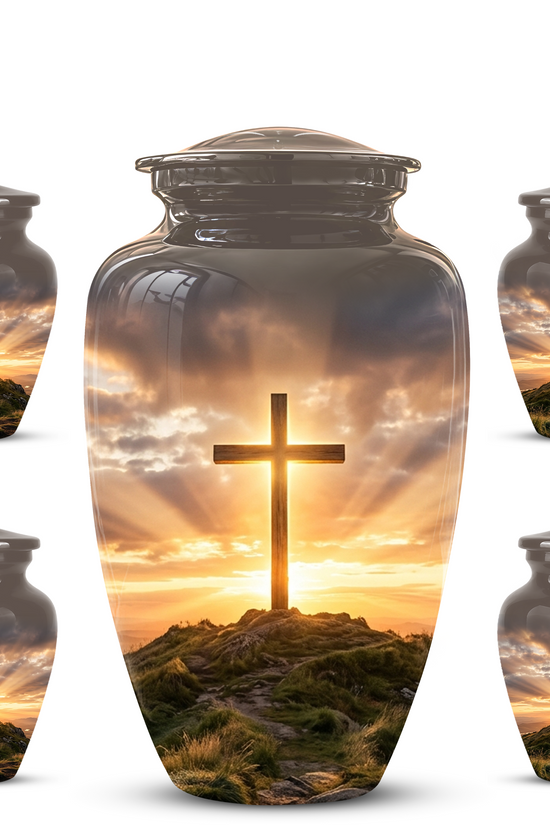 Christian Cross Cremation Urn - Sunrise Scenic Burial Urns For Human Ashes