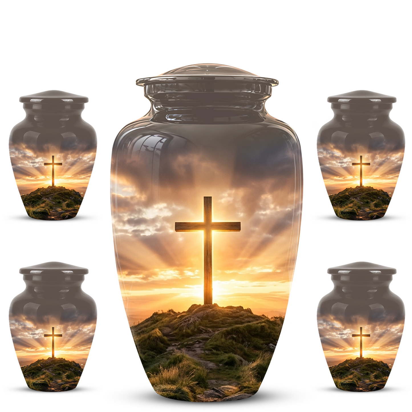 Christian Cross Cremation Urn - Sunrise Scenic Burial Urns For Human Ashes