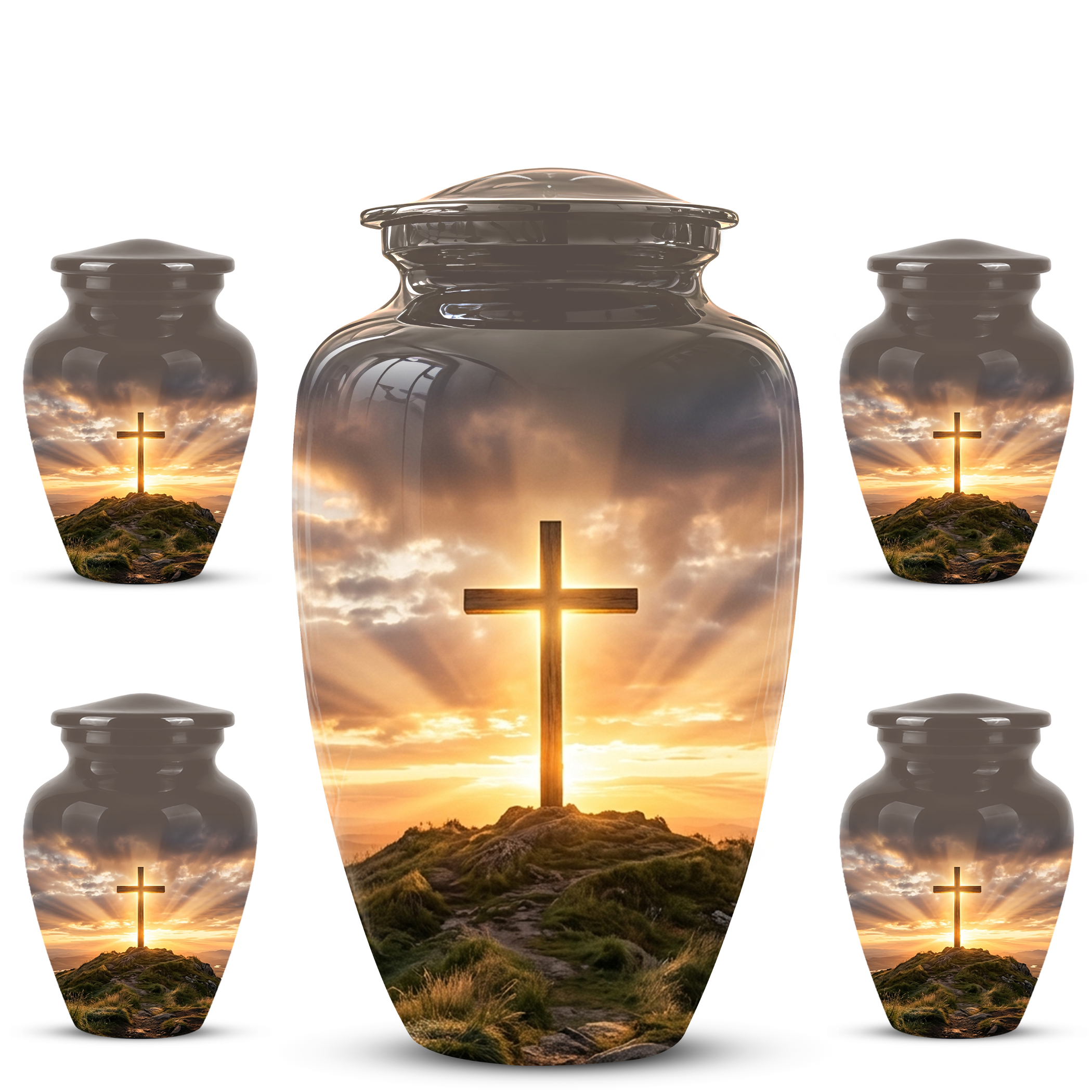 Christian Cross Cremation Urn - Sunrise Scenic Burial Urns For Human Ashes