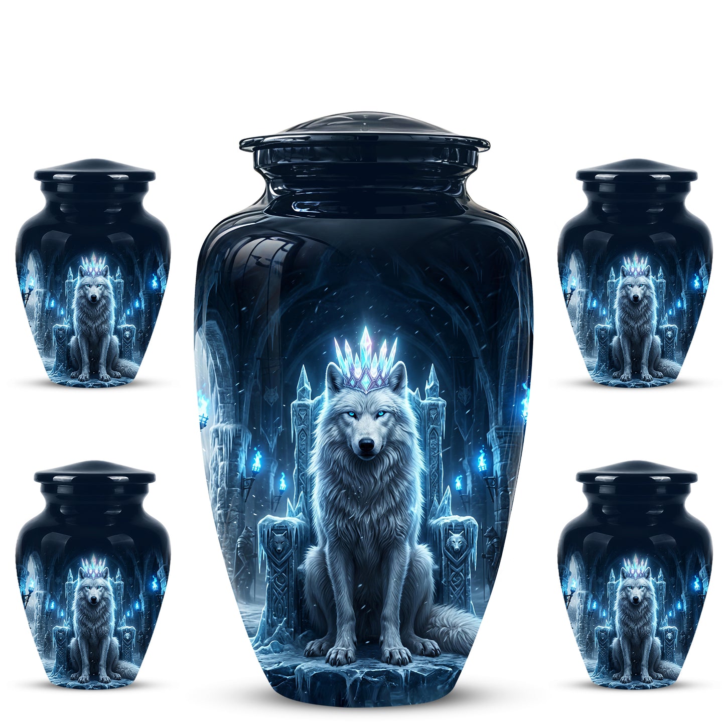 Ice Throne Wolf King Urn for Ashes | Personalized Urn Memorial