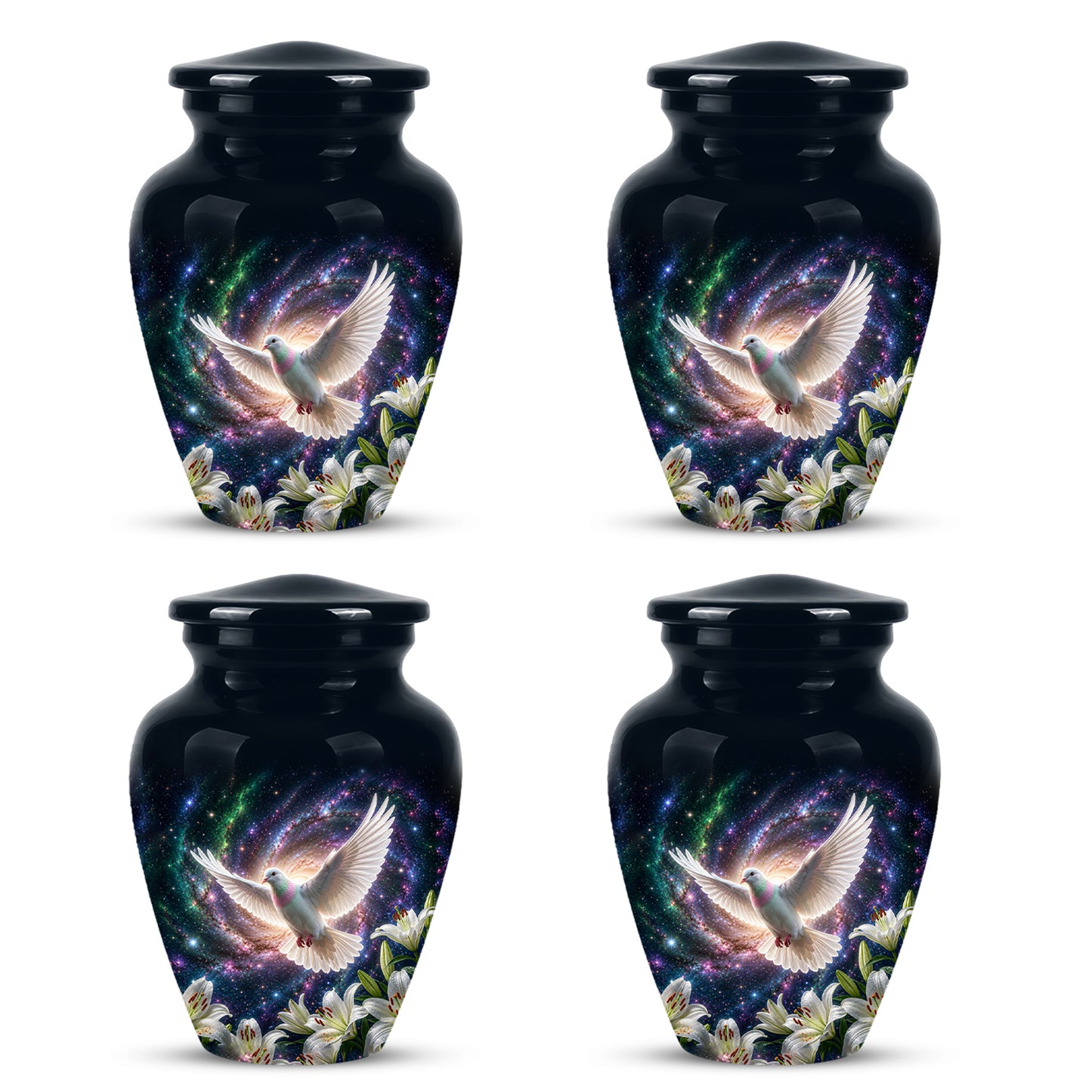 White Flying Dove Cremation Urn - Personalized Black Memorial Urns