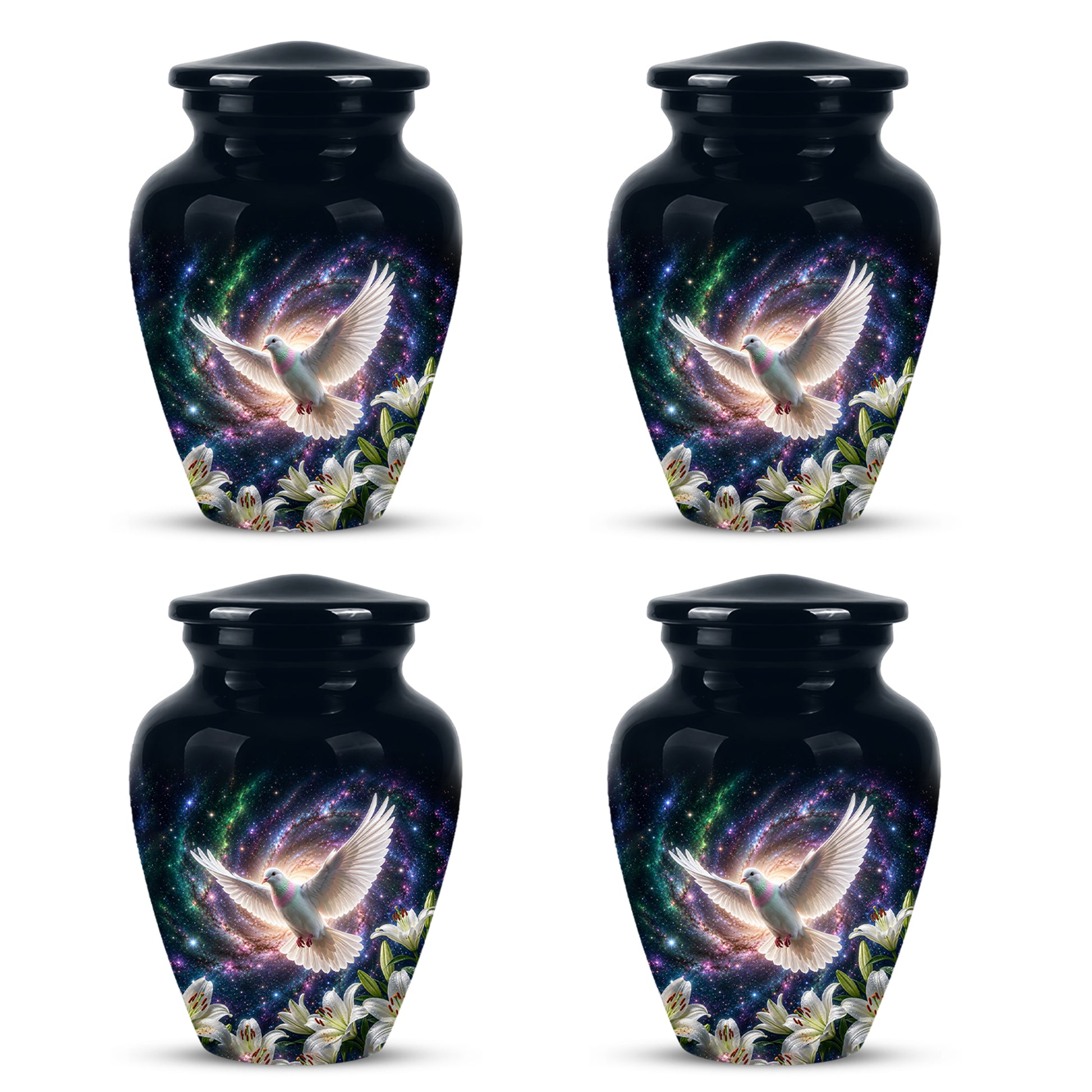 White Flying Dove Cremation Urn - Personalized Black Memorial Urns