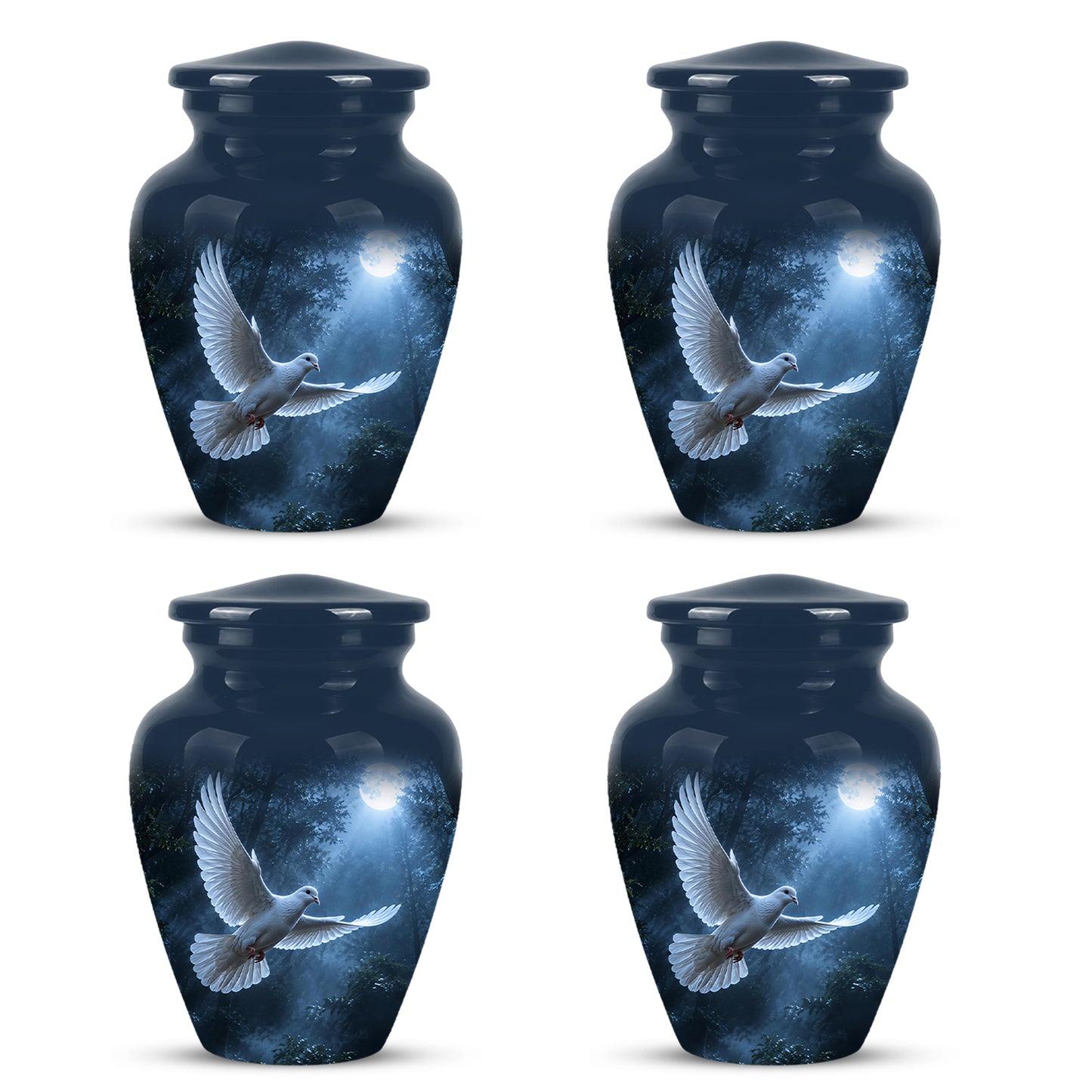 White Flying Dove Cremation Urn - Night Moon Memorial Urns For Ashes