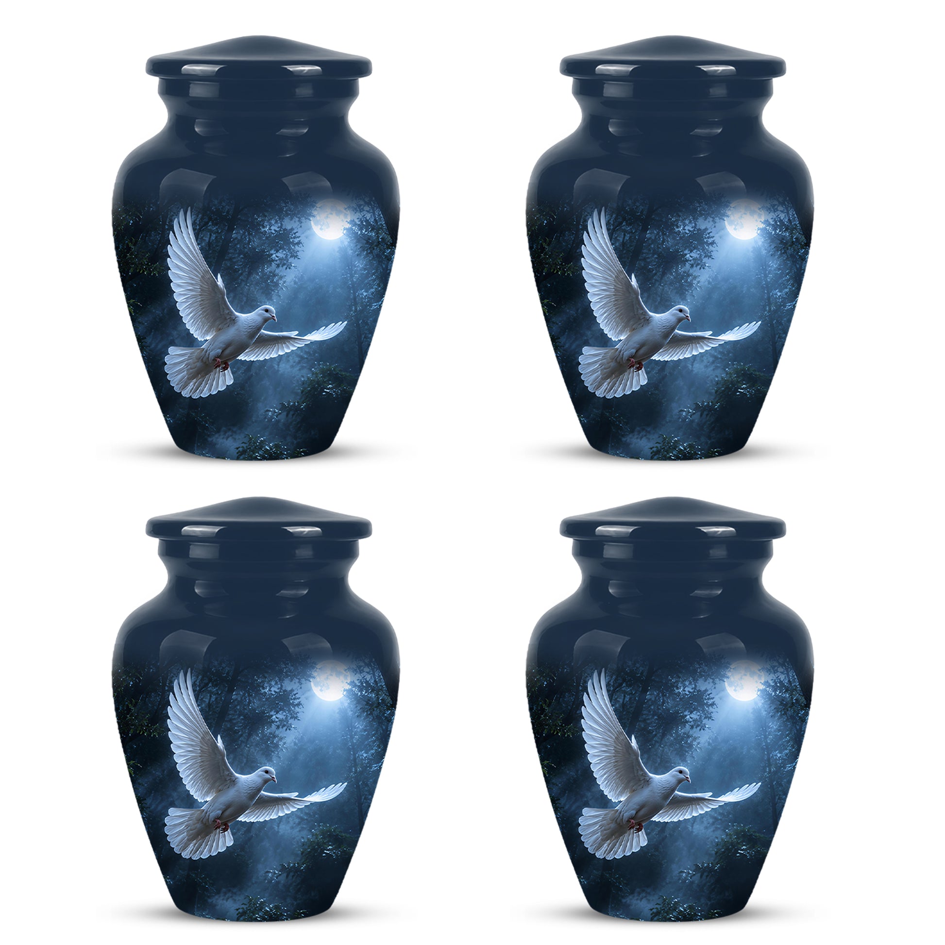 White Flying Dove Cremation Urn - Night Moon Memorial Urns For Ashes