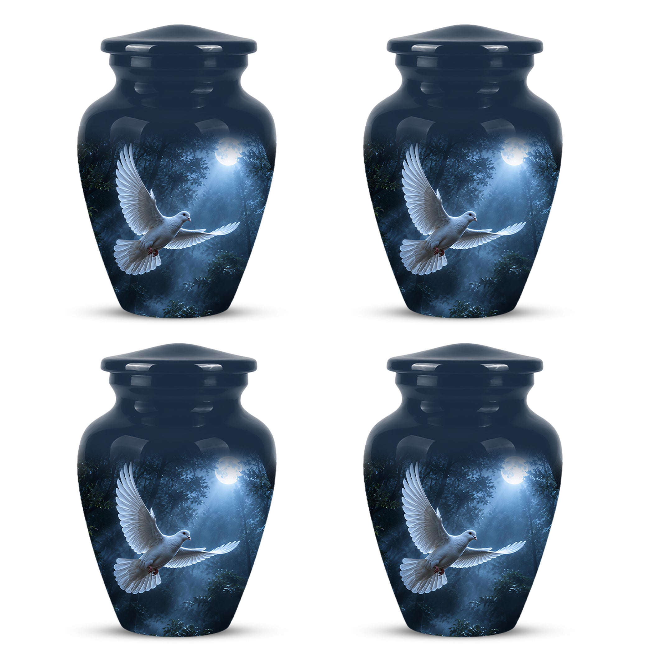 White Flying Dove Cremation Urn - Night Moon Memorial Urns For Ashes