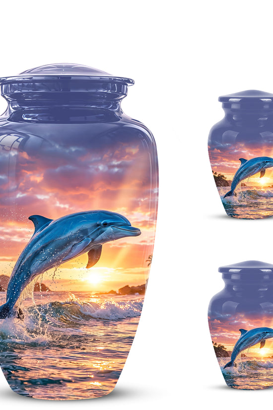 Blue Dolphin Themed Urn - Sunset Custom Funeral Urns For Human Ashes