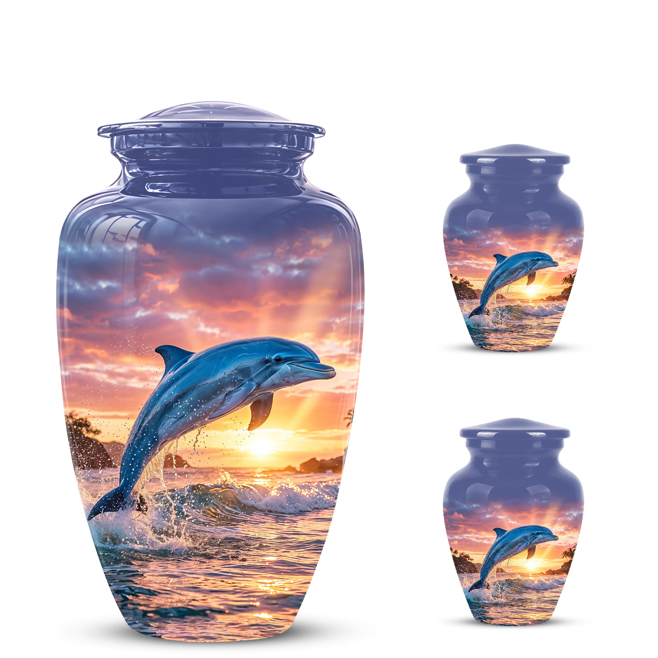 Blue Dolphin Themed Urn - Sunset Custom Funeral Urns For Human Ashes