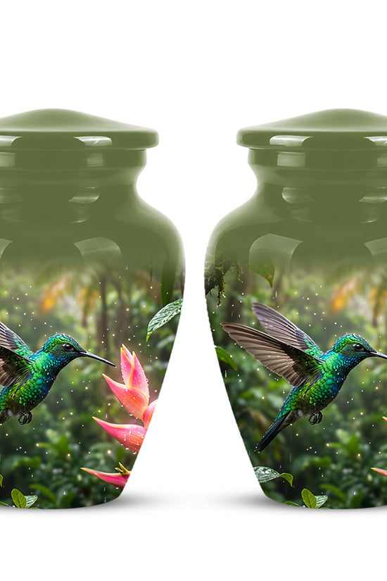 Celestial Flying Green Hummingbird Urn - Majestic Handcrafted Burial Urn
