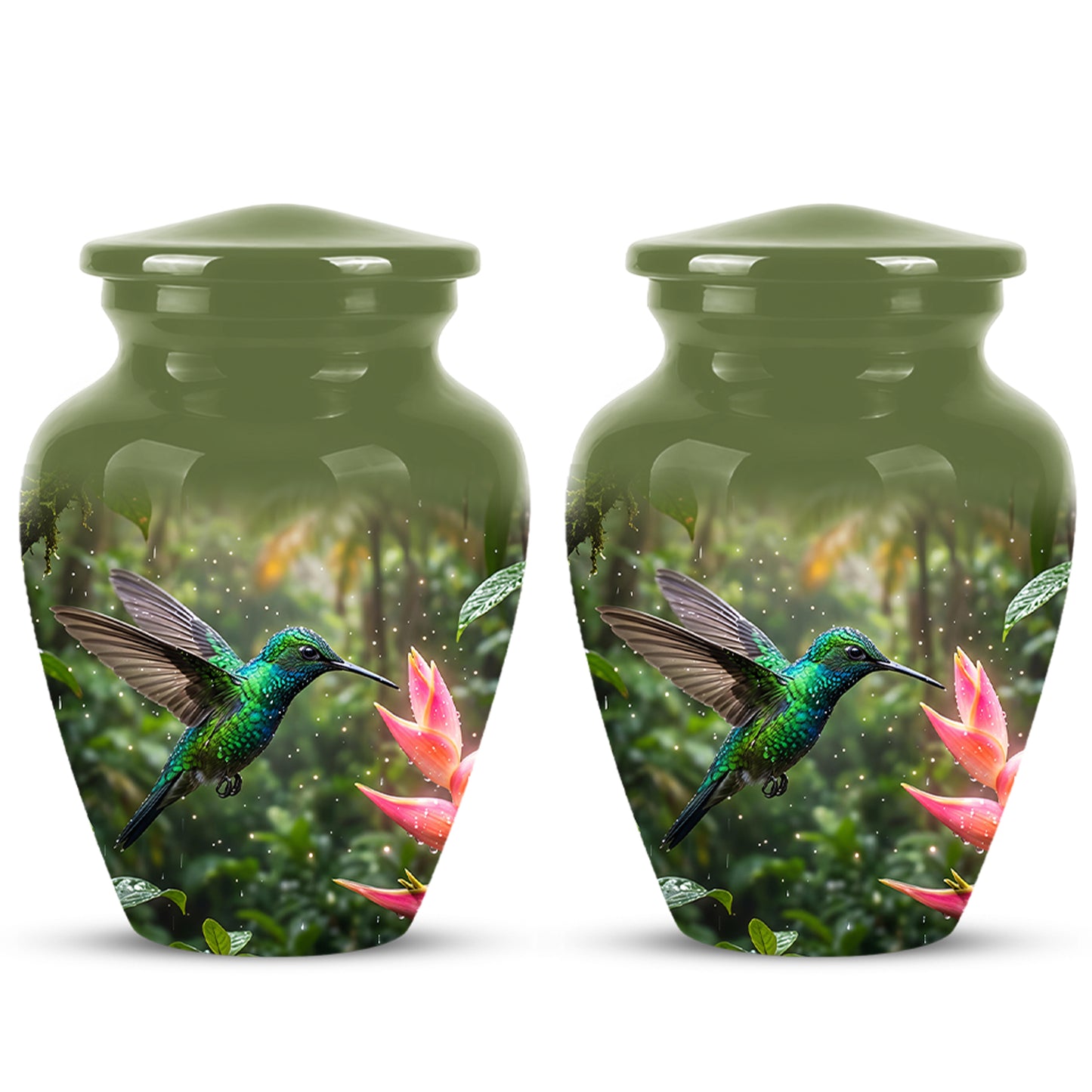 Celestial Flying Green Hummingbird Urn - Majestic Handcrafted Burial Urn