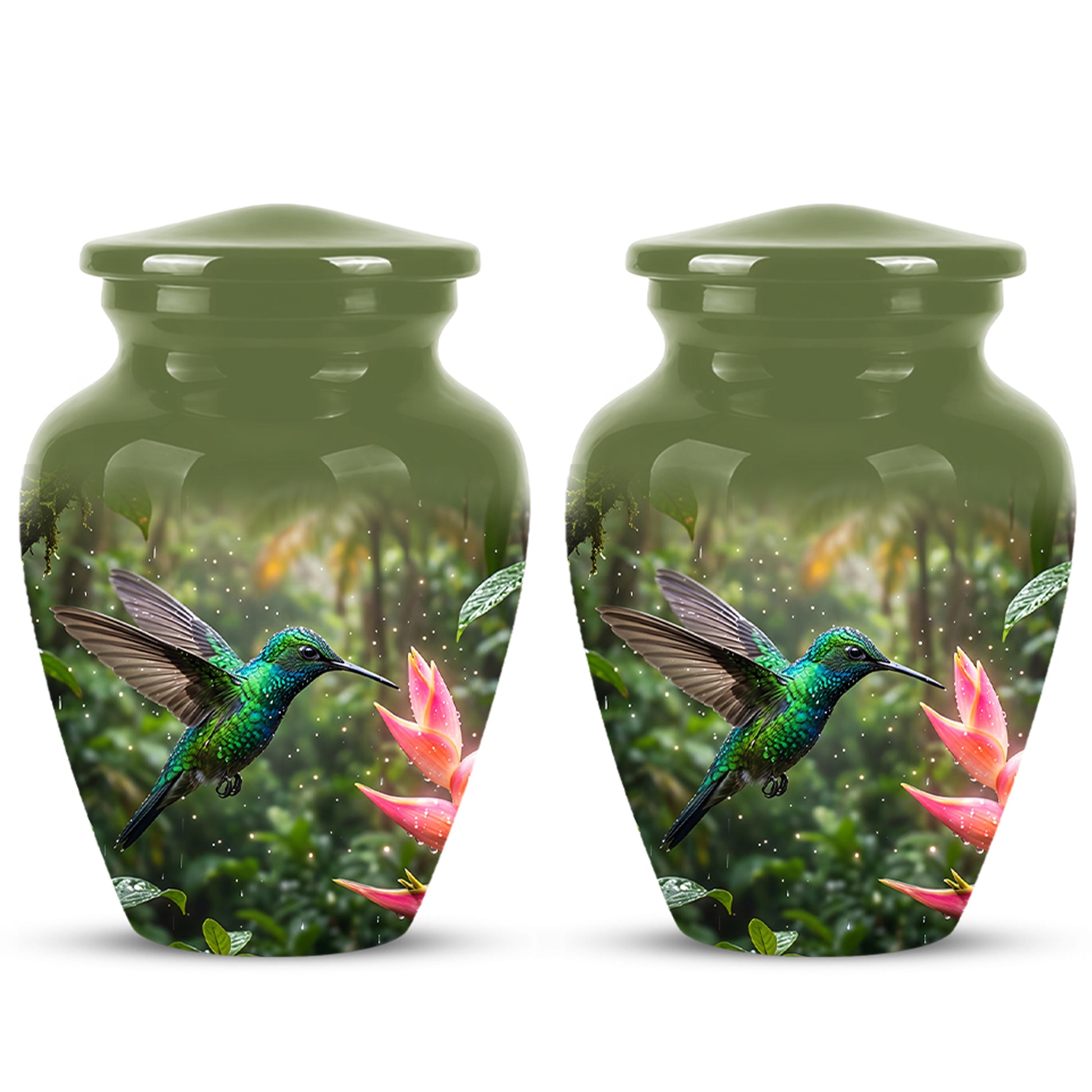 Celestial Flying Green Hummingbird Urn - Majestic Handcrafted Burial Urn