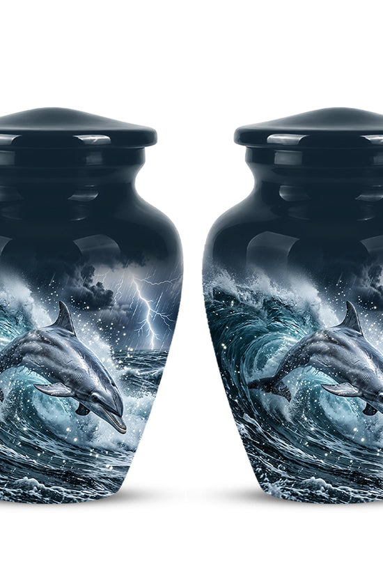 Black Dolphin In Storm Rain - Personalized Funeral Urns For Warriors