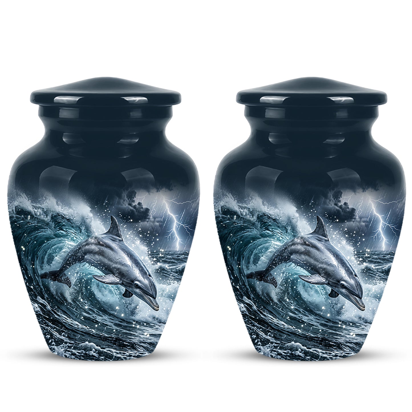 Black Dolphin In Storm Rain - Personalized Funeral Urns For Warriors