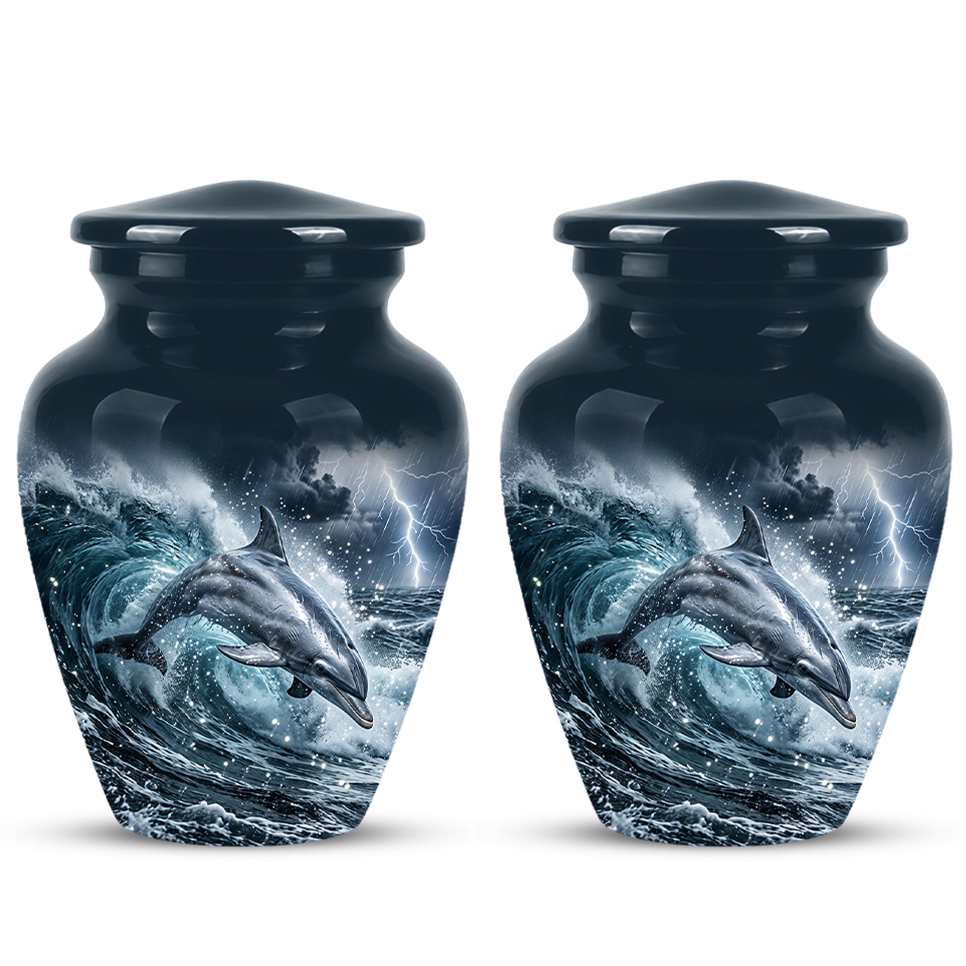 Black Dolphin In Storm Rain - Personalized Funeral Urns For Warriors