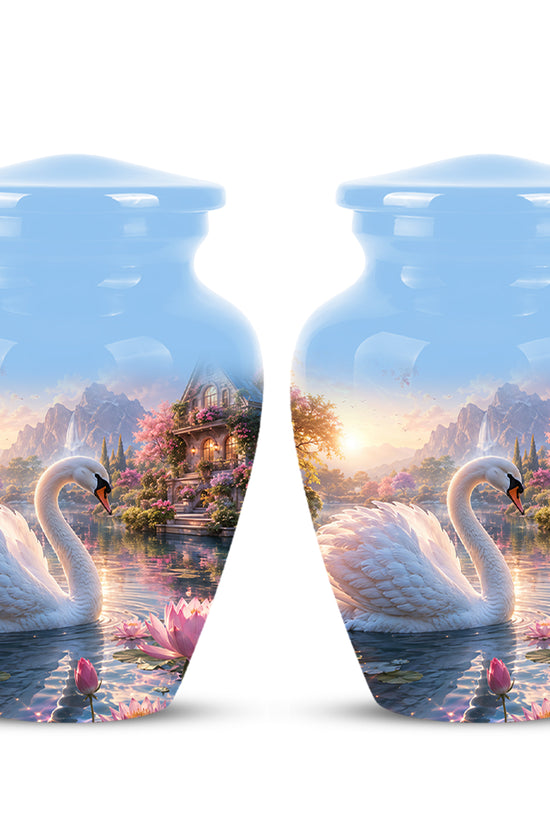 White Swan Themed Urn - Beautiful Custom Memorial Urns For Men & Women