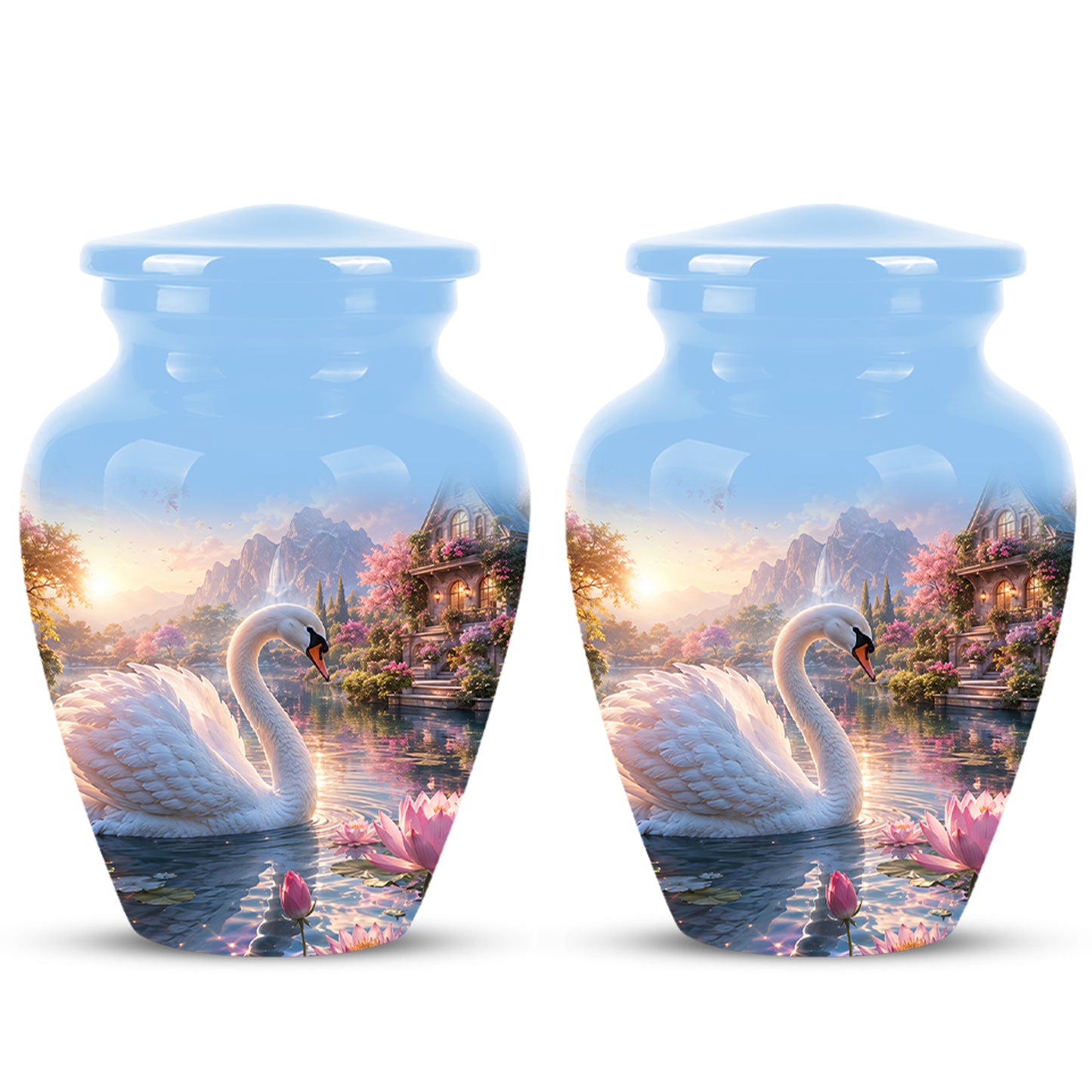 White Swan Themed Urn - Beautiful Custom Memorial Urns For Men & Women