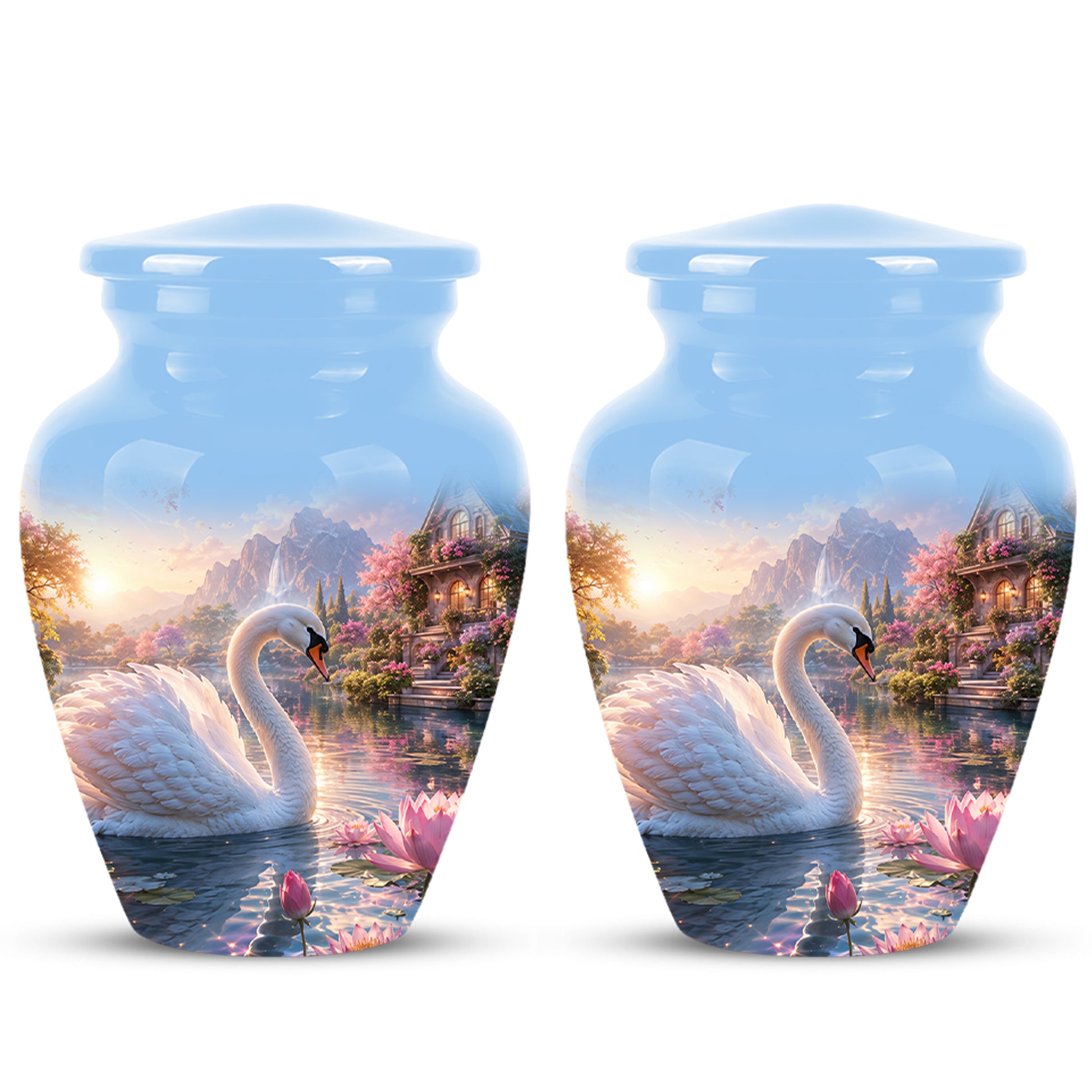 White Swan Themed Urn - Beautiful Custom Memorial Urns For Men & Women