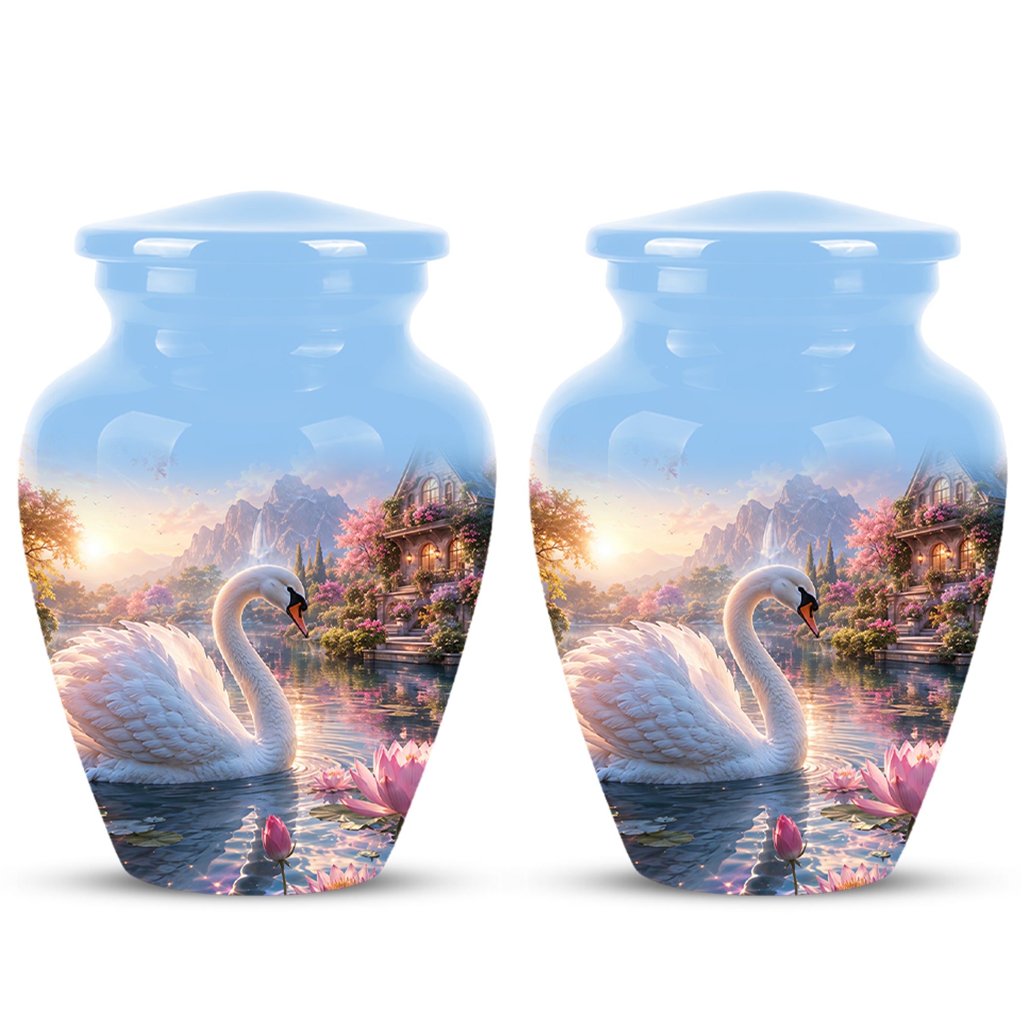 White Swan Themed Urn - Beautiful Custom Memorial Urns For Men & Women