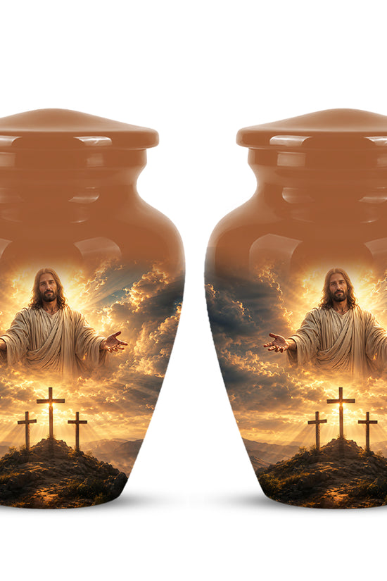 Christian Cross Themed Urn - Sunset Jesus Urns For Spiritual Human Ashes