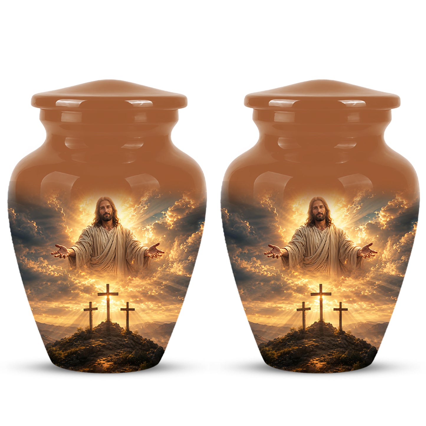 Christian Cross Themed Urn - Sunset Jesus Urns For Spiritual Human Ashes