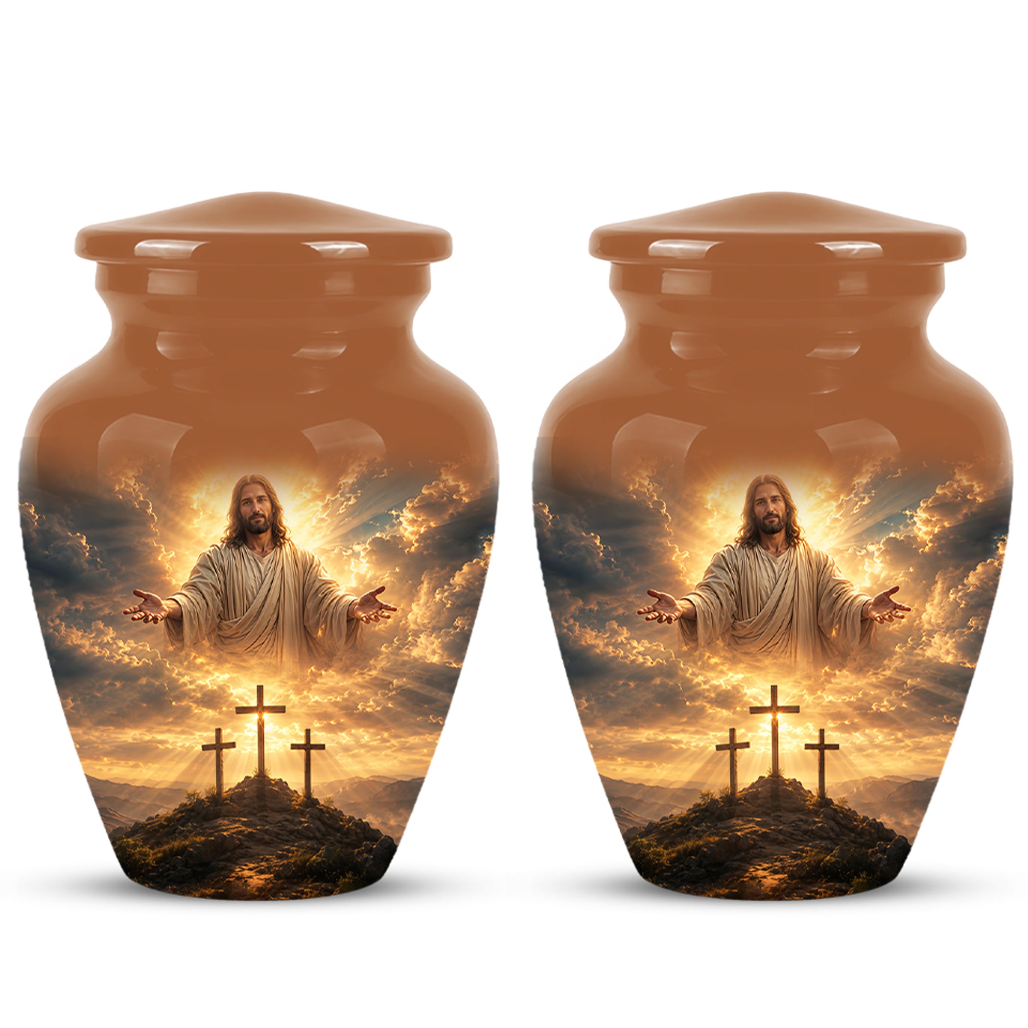 Christian Cross Themed Urn - Sunset Jesus Urns For Spiritual Human Ashes