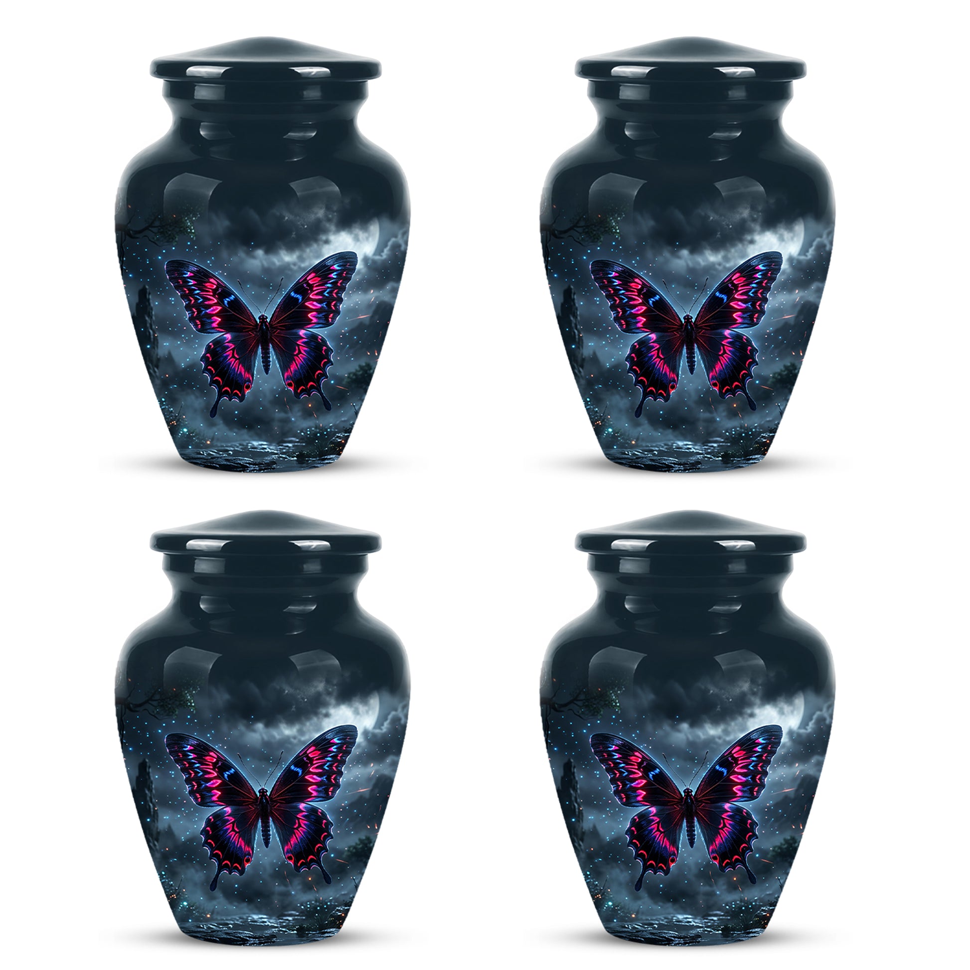Colorful Butterfly Cremation Urn - Personalized Black Memorial Urns