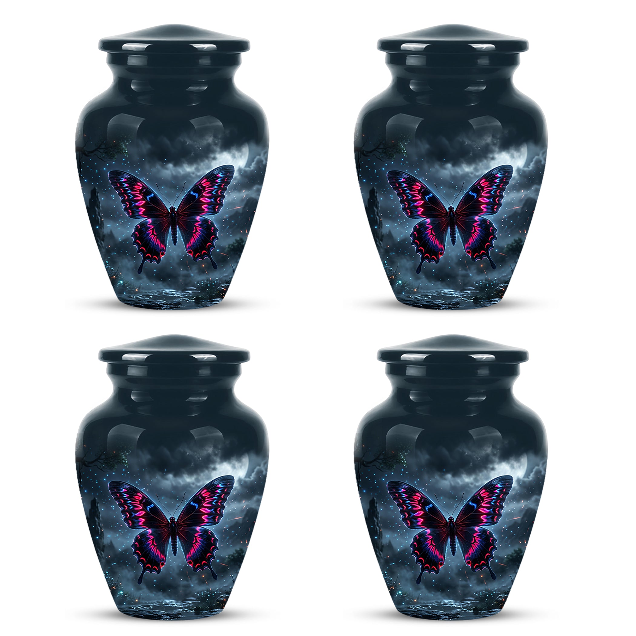 Colorful Butterfly Cremation Urn - Personalized Black Memorial Urns