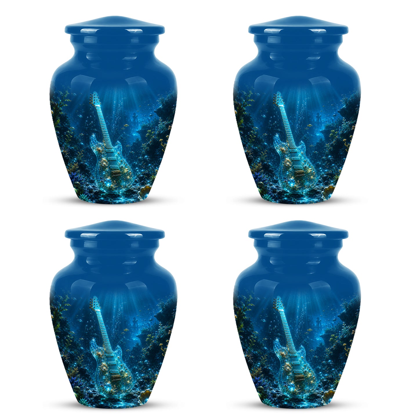 Underwater Guitar Themed Urn -Peaceful Memorial Tribute Urns For Ashes