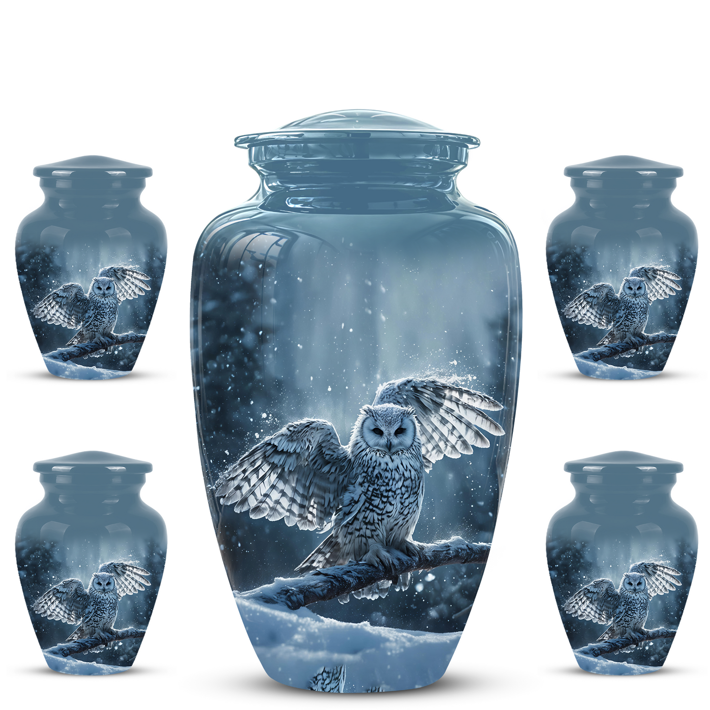 Snowy Owl Cremation Urn - Blue Funeral Urns For Human Ashes