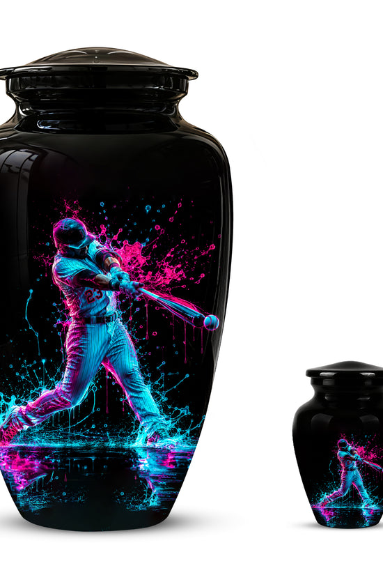 Artistic Baseball Player Funeral Urn - Personalized Black Urns For Ashes