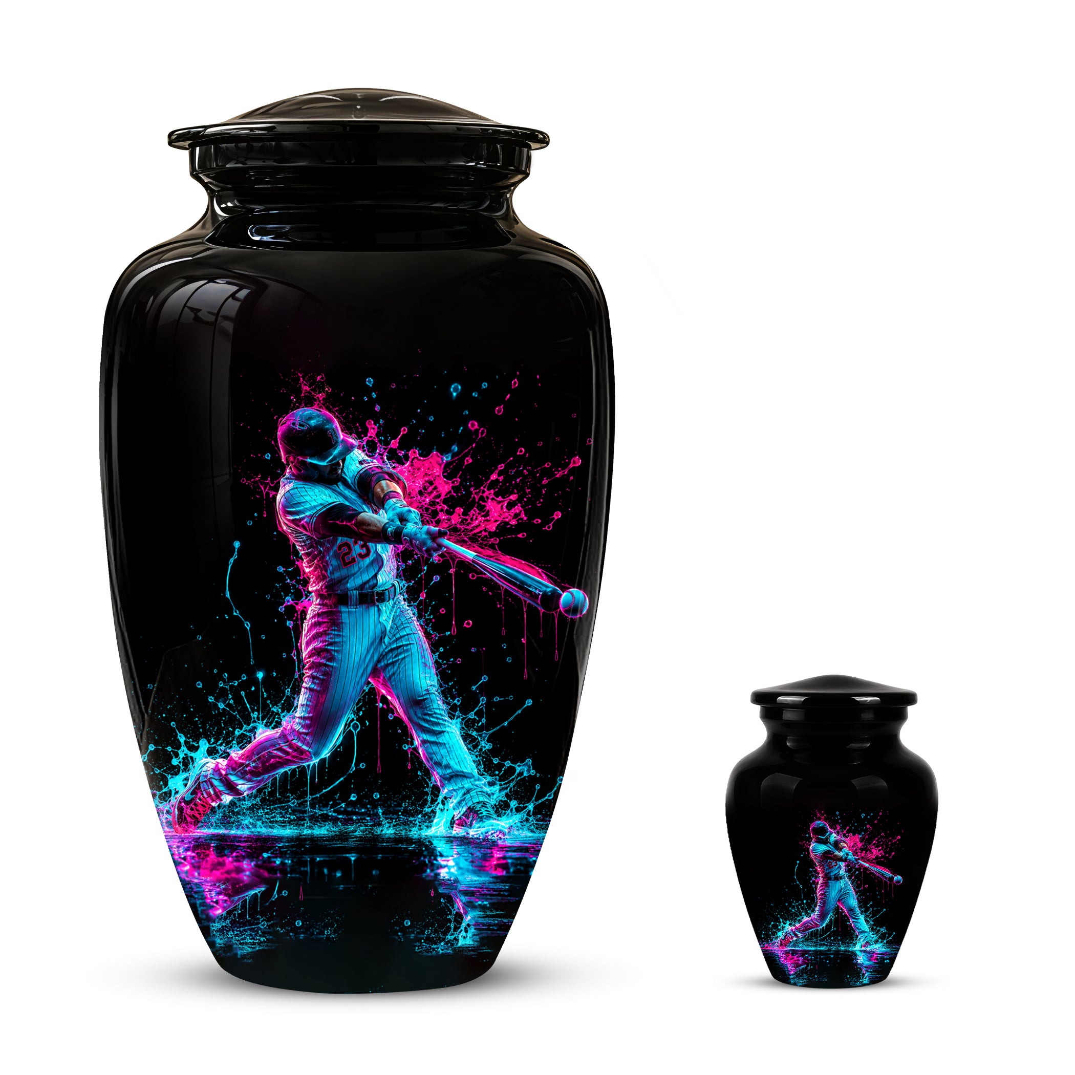 Artistic Baseball Player Funeral Urn - Personalized Black Urns For Ashes