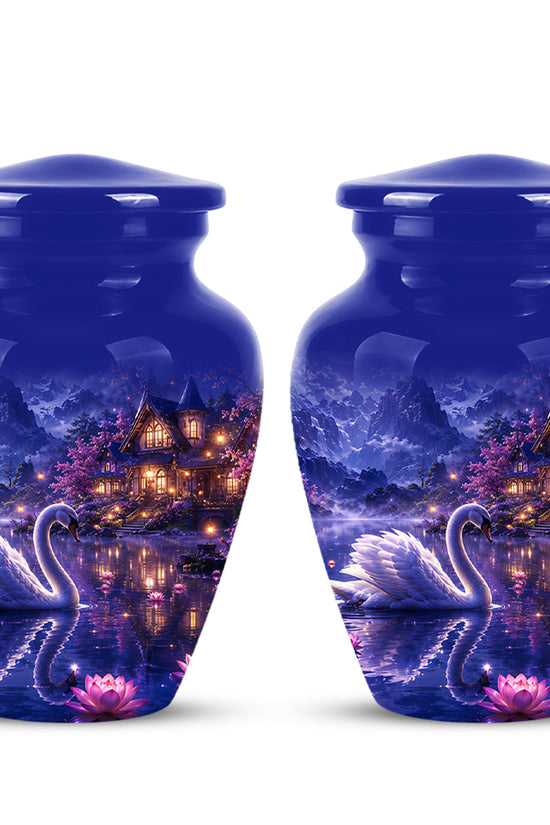 White Swan Cremation Urn - Night Landscape Funeral Urns For Human Ashes