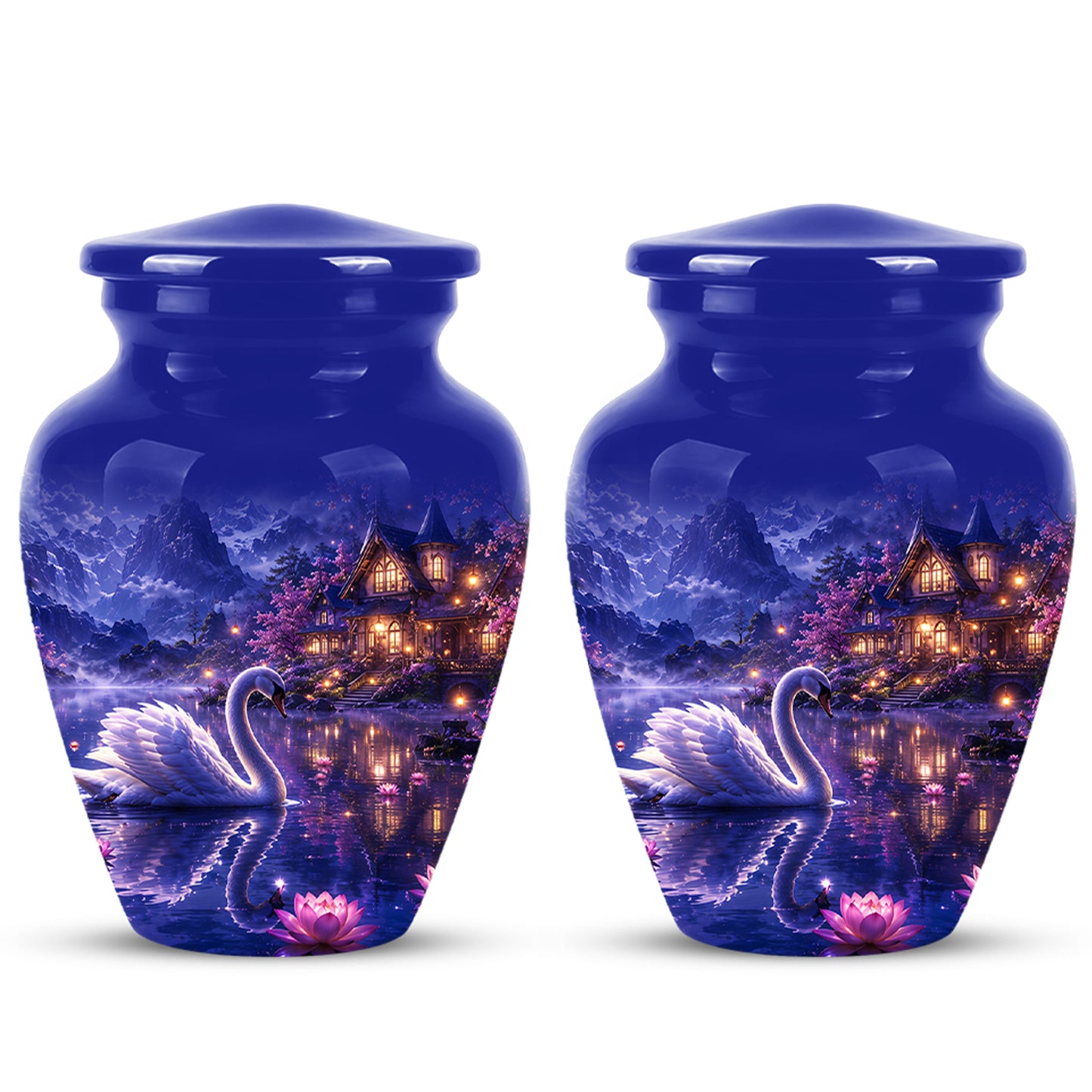 White Swan Cremation Urn - Night Landscape Funeral Urns For Human Ashes