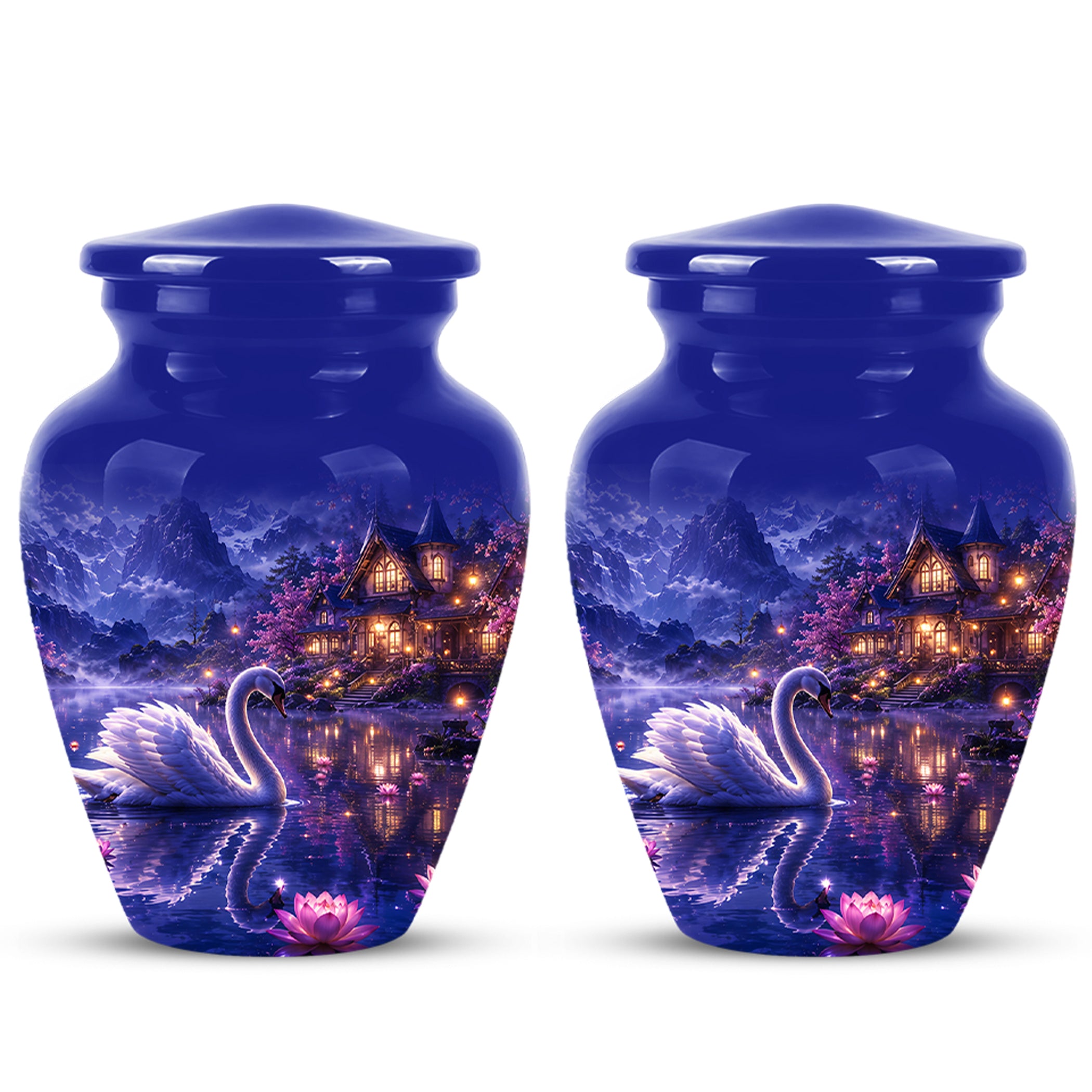 White Swan Cremation Urn - Night Landscape Funeral Urns For Human Ashes