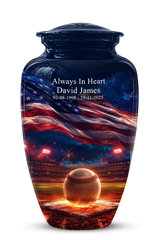 Baseball With American Flag - Custom Baseball Urns For Patriotic Human