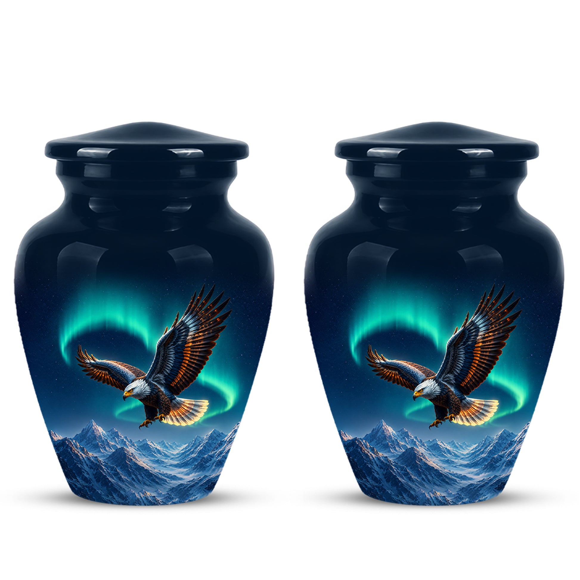 Majestic Eagle Blue Cremation Urn - Personalized Northern Lights Urns