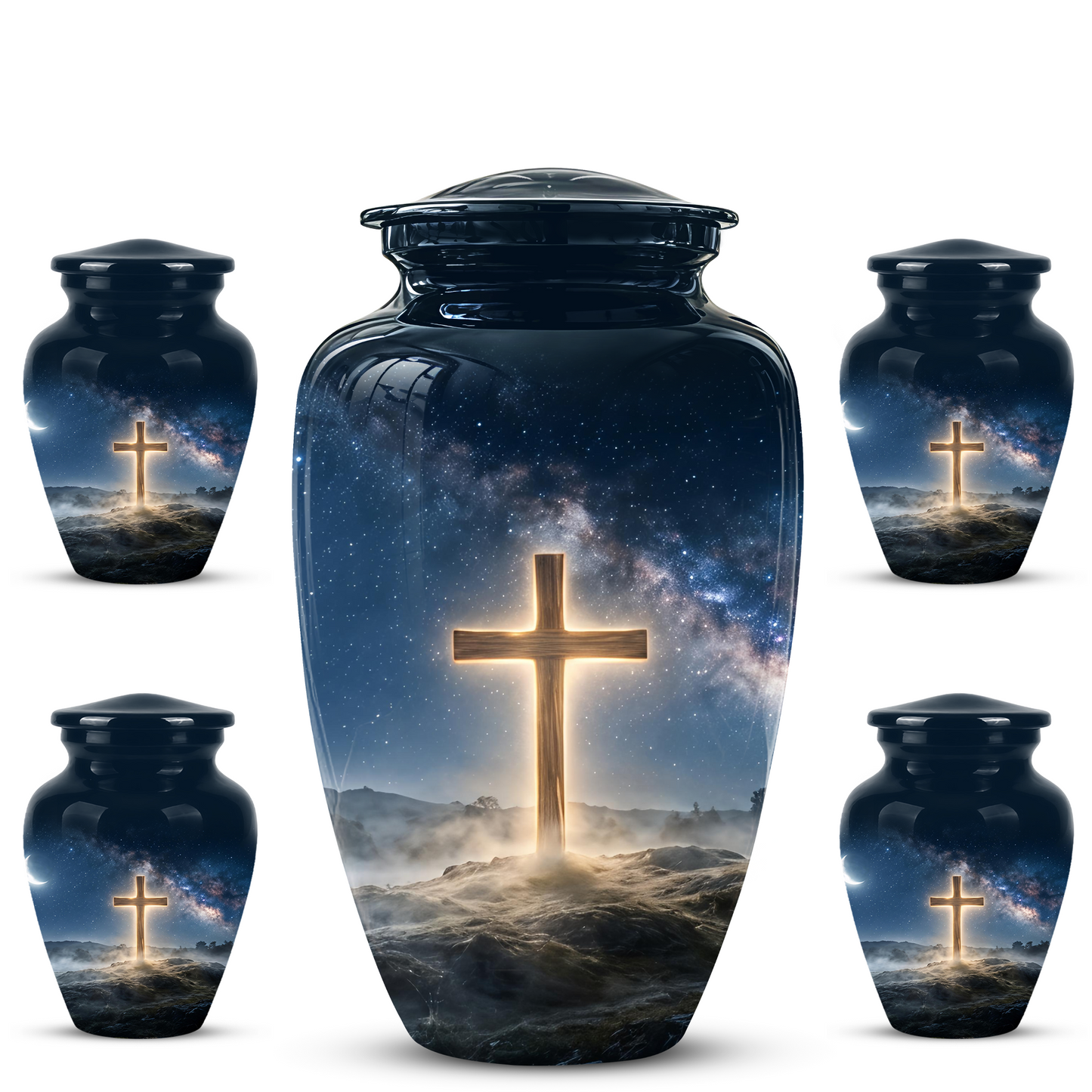 Jesus Cross In Night Sky Urn - Artistic Funeral Memorial Urns For Human Ashes