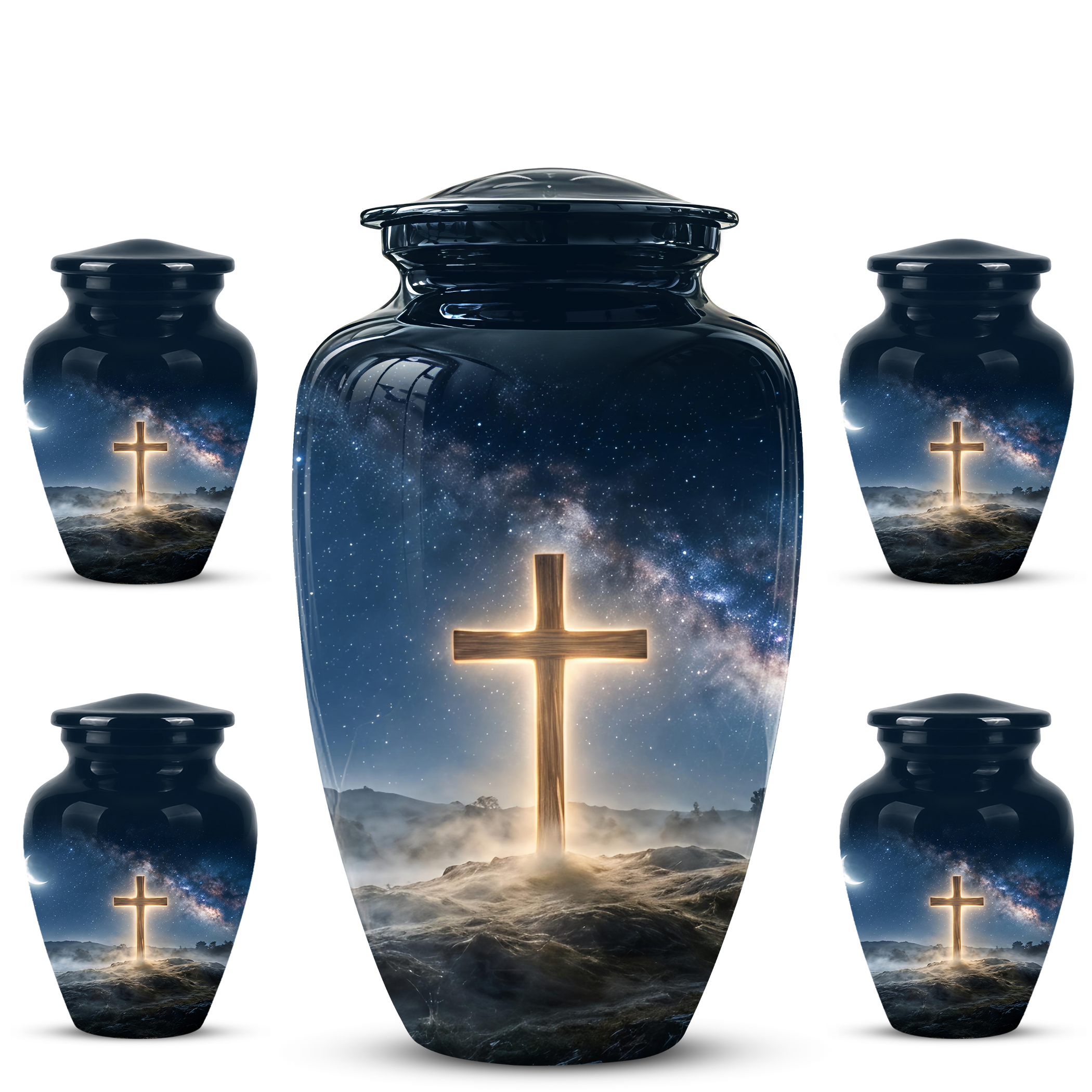 Jesus Cross In Night Sky Urn - Artistic Funeral Memorial Urns For Human Ashes